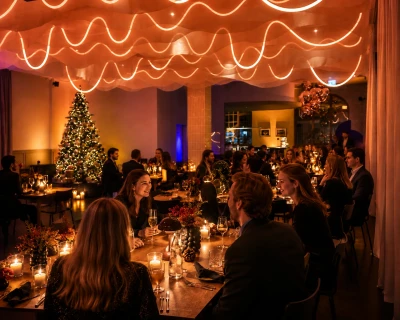 Christmas Dinner Eventlocation Frankfurt GOOSE Eventspace - Weihnachtsfeier mit Festbeleuchtung